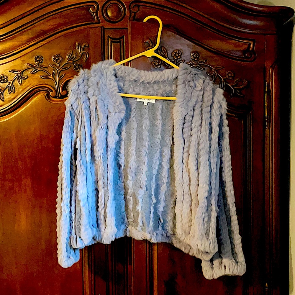 Heartloom-Size Small-100% Genuine Dyed Rex Rabbit Fur Coat-Powder Blue
